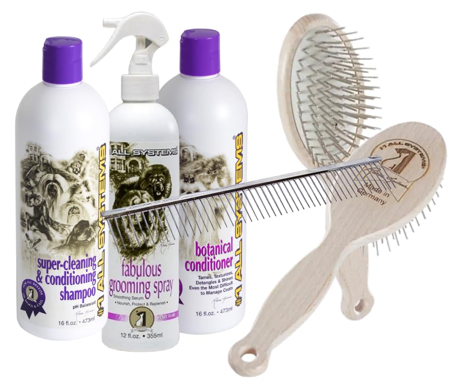 #1 All Systems Poodle Grooming Package, Shampoo, Conditioner, Spray, Brush and The Perfect Poodle Comb
