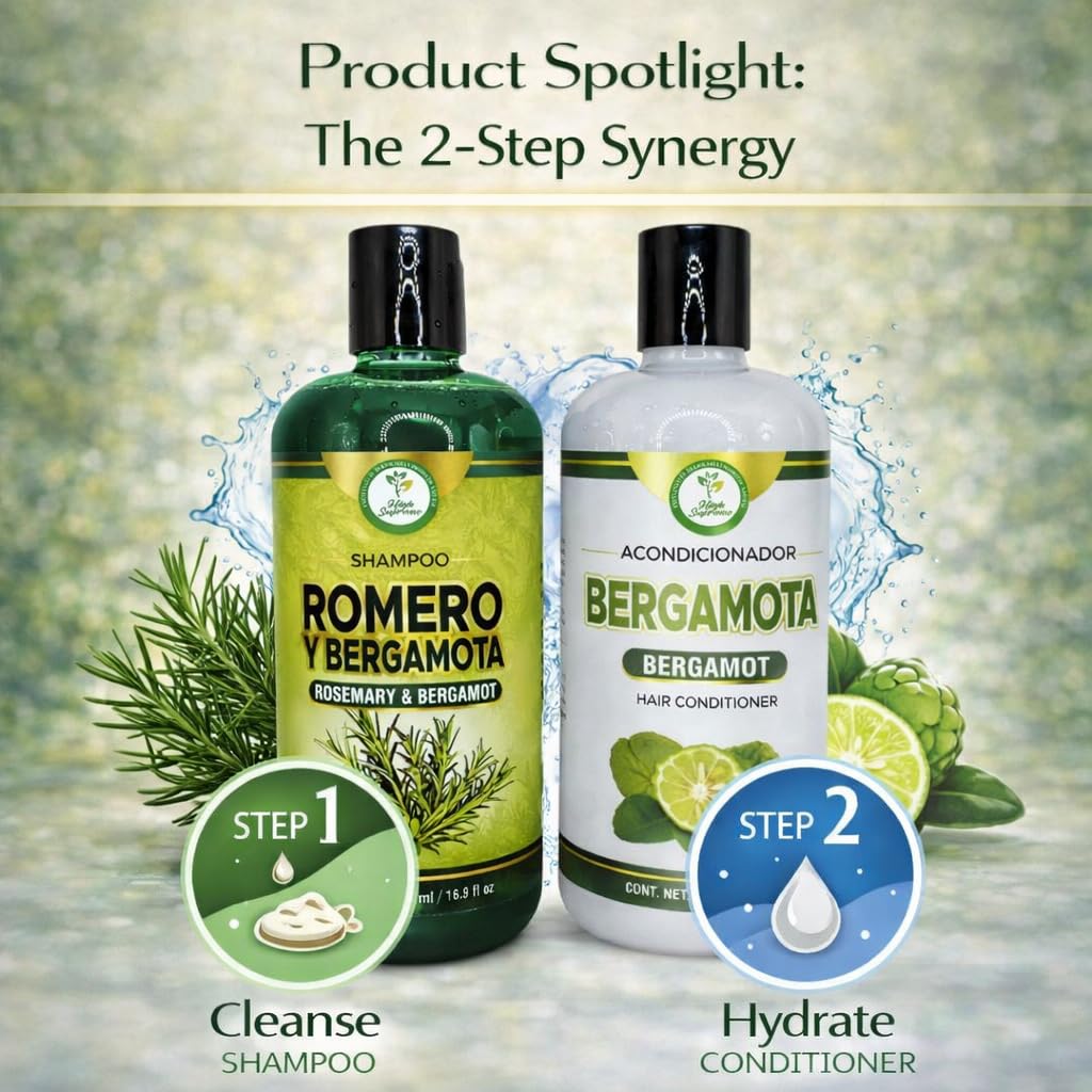 Romero & Bergamota (Rosemary & Bergamot)Shampoo and Conditioner Set-16.9 fl oz Each (500ml) - Botanical Hair Care Duo - Hydrates, Enhances Shine