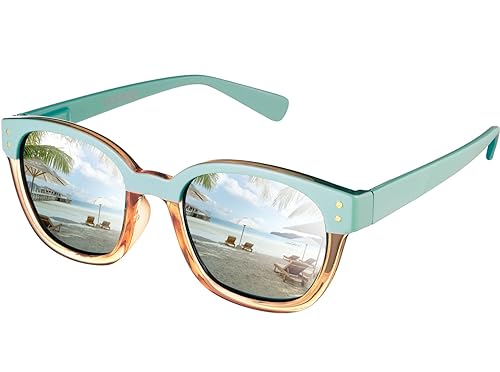 Leafael Polarized Sunglasses Women's Trendy Two Tone Retro Design, 100% UV Protection, Teal Green Square, Lifestyle & Active