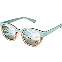 Leafael Polarized Sunglasses Women's Trendy Two Tone Retro Design, 100% UV Protection, Teal Green Square, Lifestyle & Active