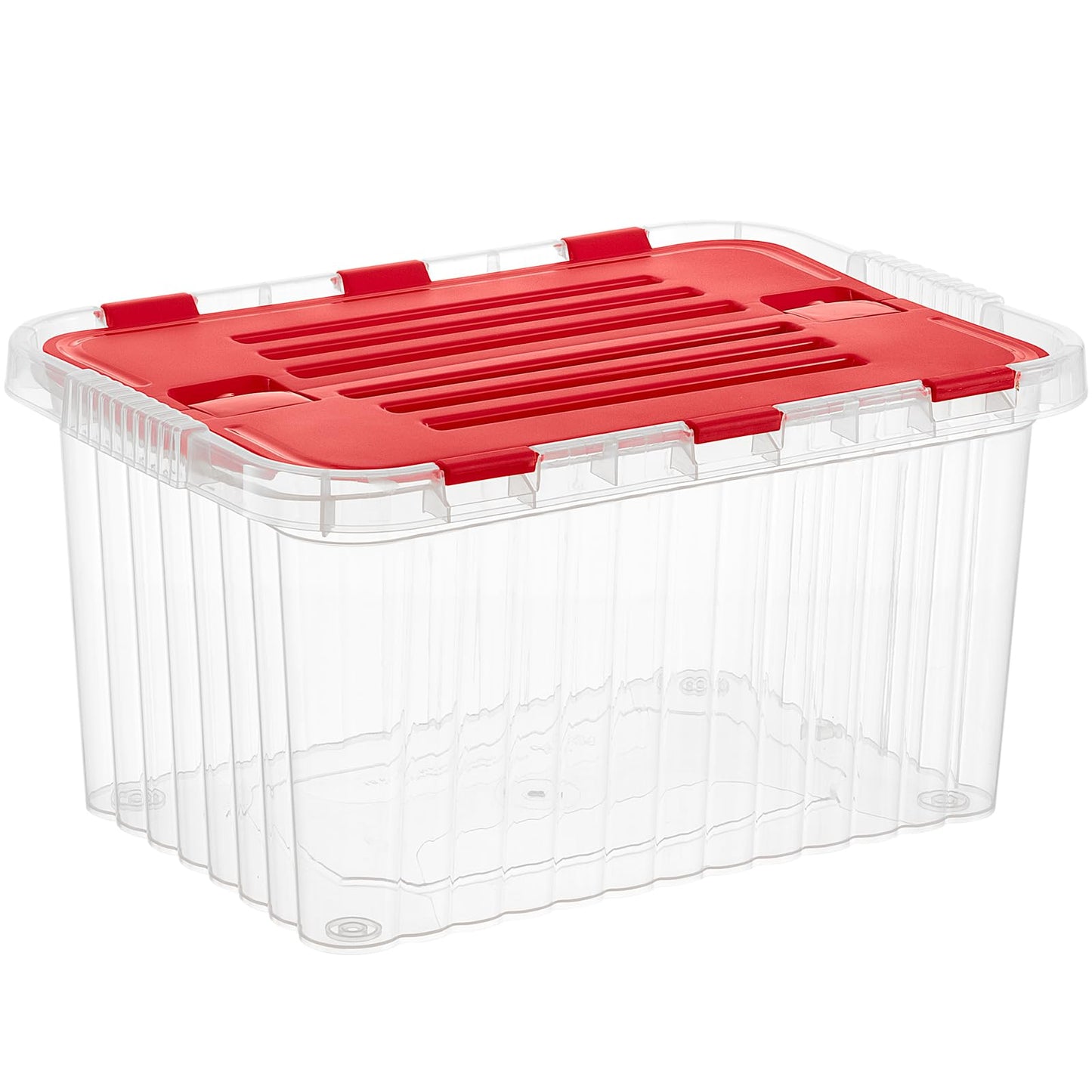 Superio Christmas Storage Box with Red Hinged Lids, Plastic Container Bins for Organizing with Attached Lid, Stackable Crates, BPA Free, Organizers…