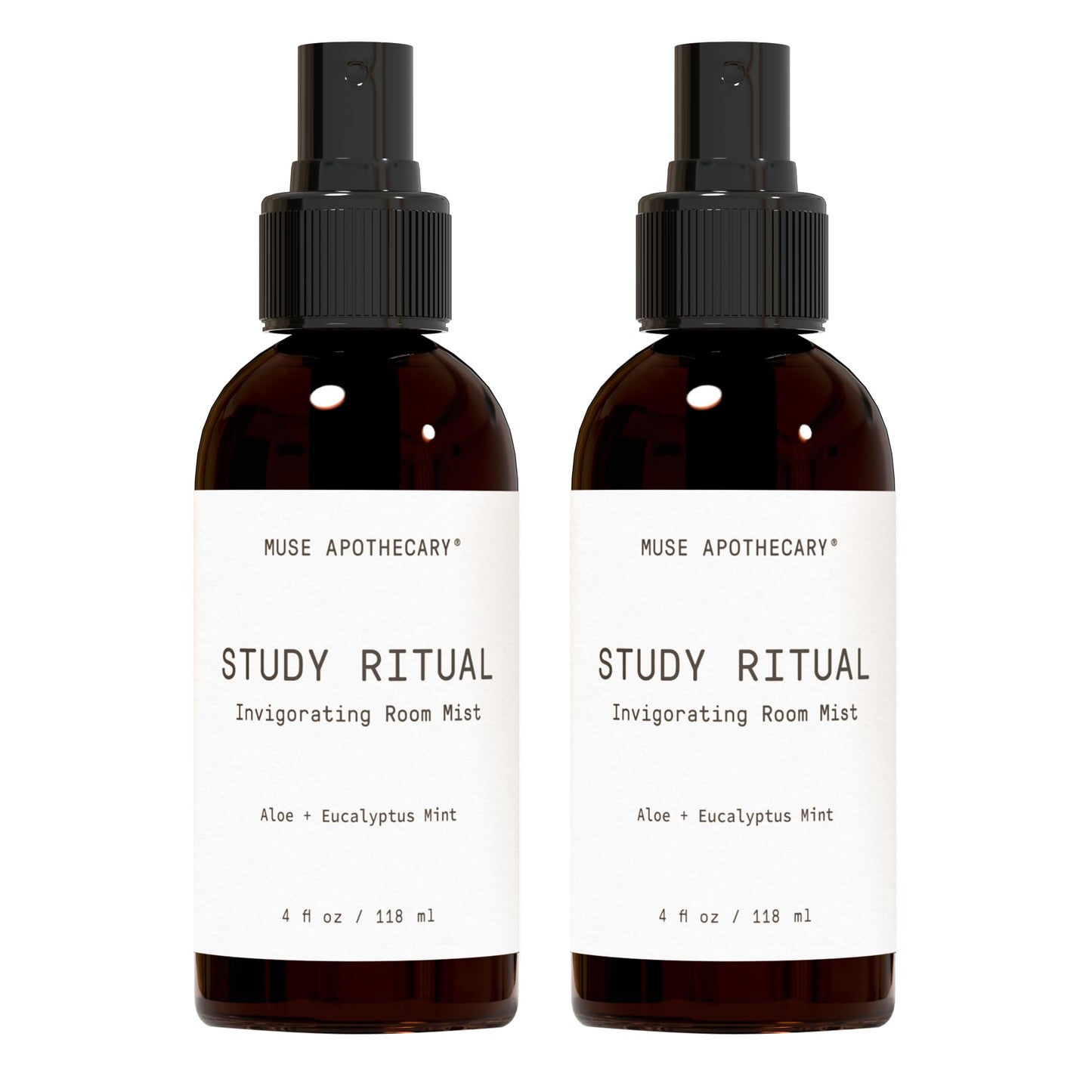 Muse Apothecary Study Ritual - Aromatic and Invigorating Room Mist, 4 oz, Infused with Natural Essential Oils - Aloe + Eucalyptus Mint, 2 Pack