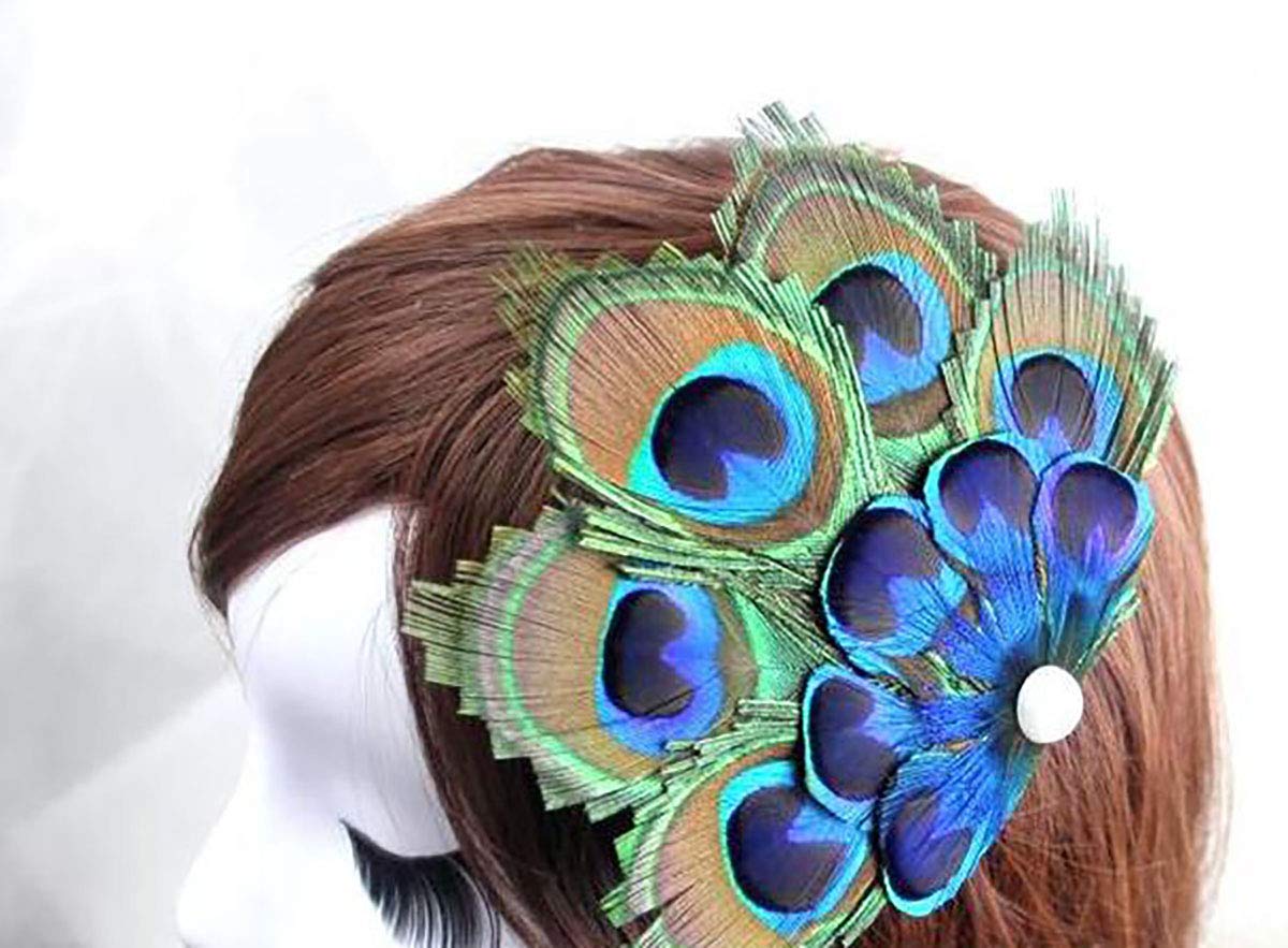 Women Bohemian Peacock Feather Hair Clip Hair Pin Elegant Fascinator Wedding Dance Party Headdress Headwear Hair Accessory Sequined Showgirl Headpiece