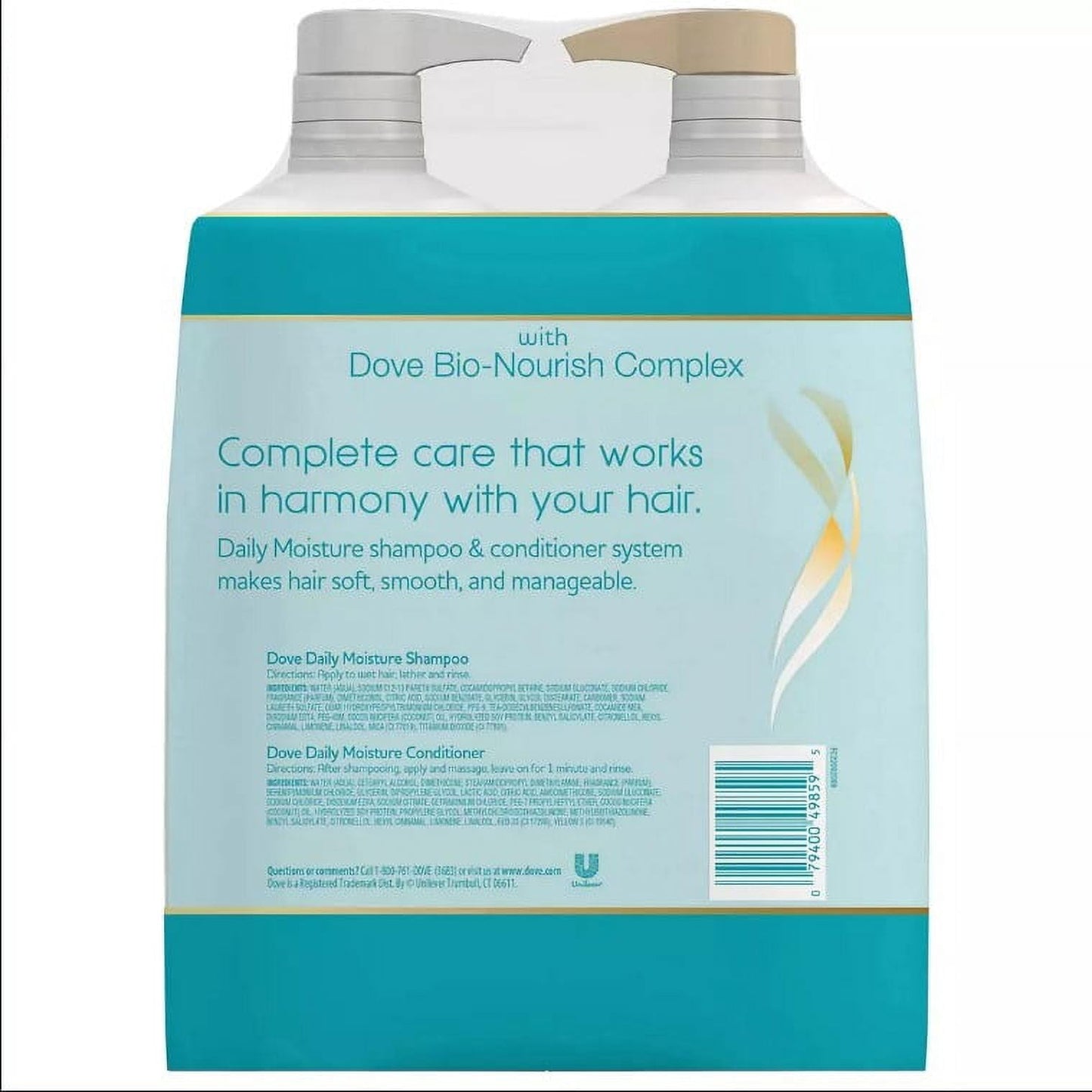 Dove Daily Moisture Shampoo & Conditioner Set - Deep Hydration with Hyaluronic Acid for Smoothing & Revitalizing Dry, Damaged Hair, 18 Oz Ea