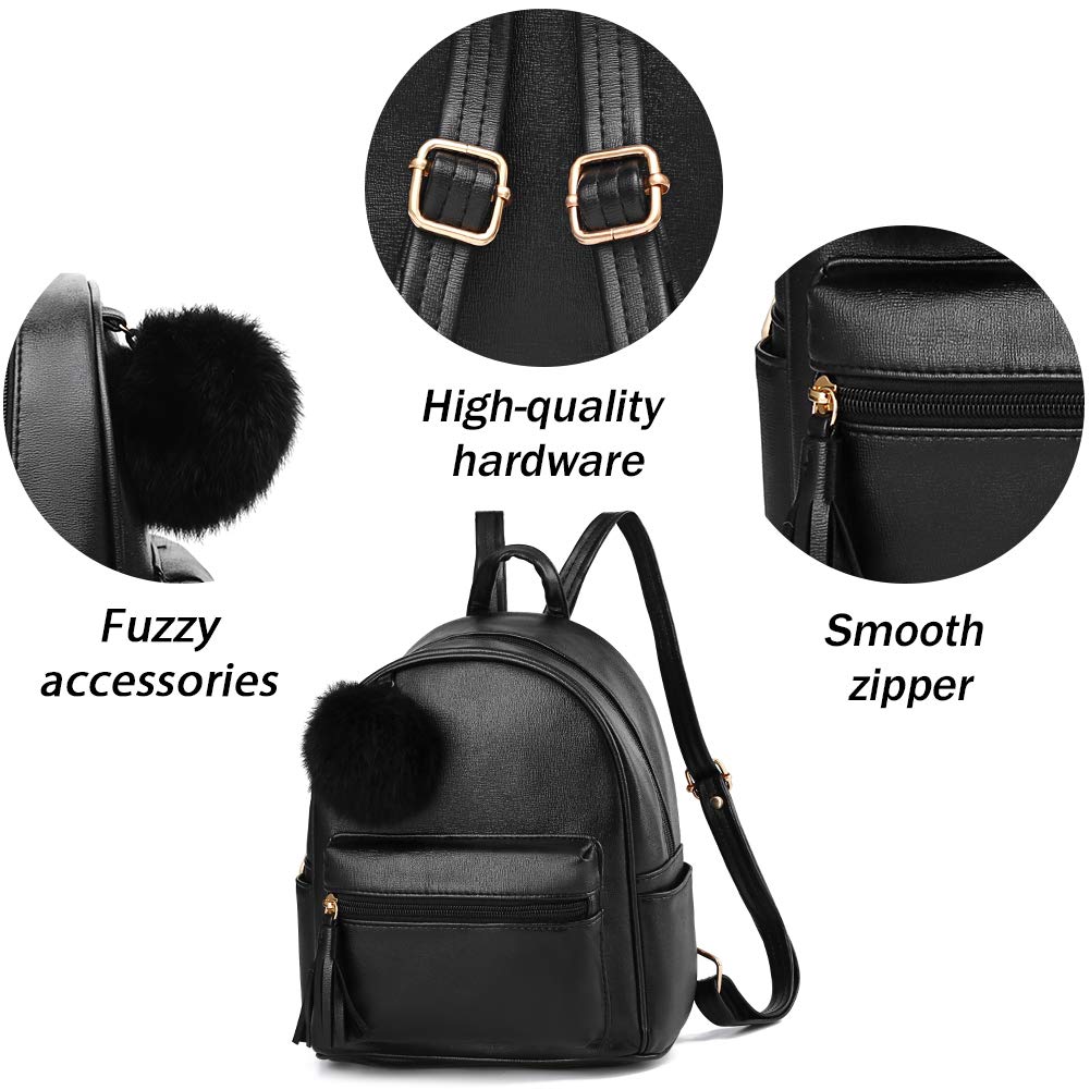 IHAYNER Mini Backpack Purse for Girls Teens Women Purses PU Leather Pom Backpack Shoulder Bag