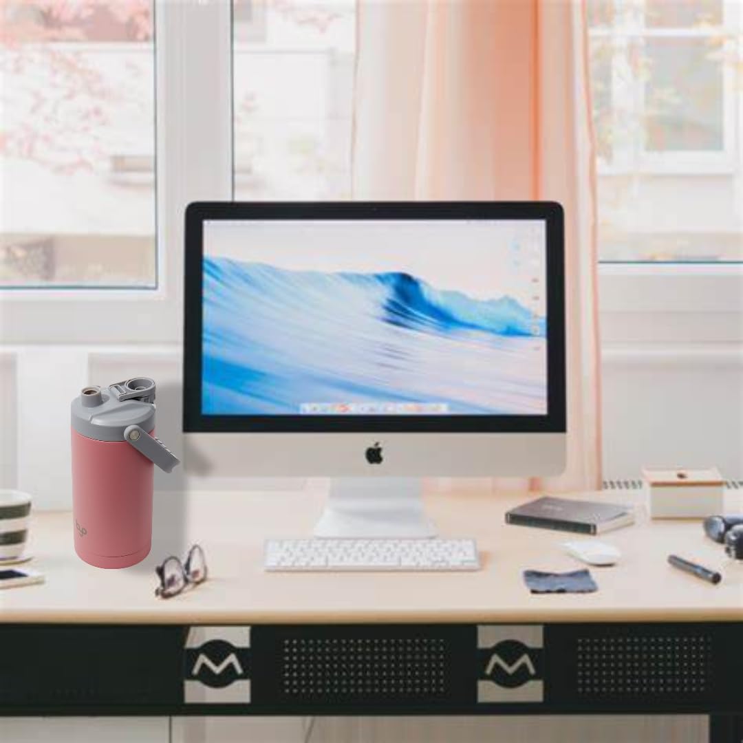 Built Byo 64 Oz Double Walled Insulated Stainless Steel Bottle (Pink) - BPA-Free Leakproof Chug Lid, Durable Sweat-Proof Silicone Grip Handle