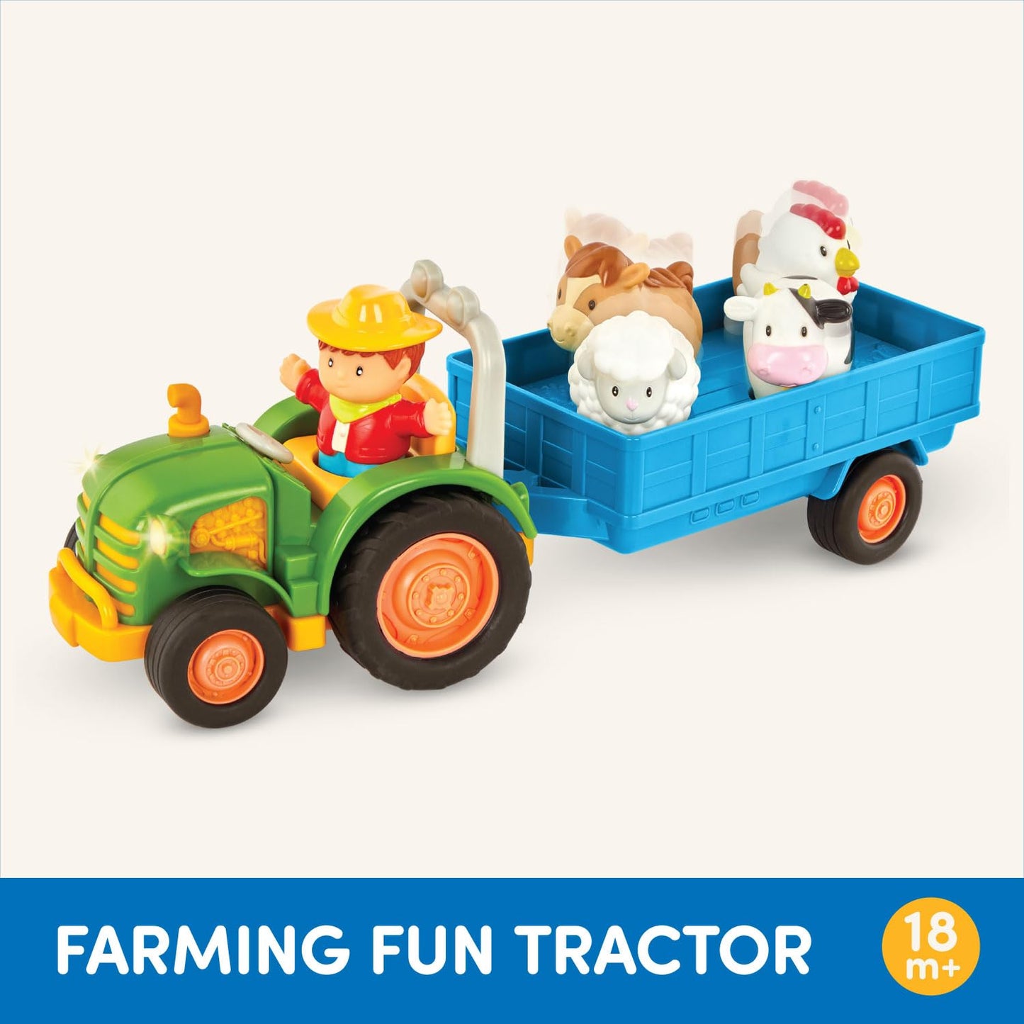 Battat – Farm Toys For Toddlers, Kids – Lights & Sounds Toy Tractor – 7 Pieces Pretend Play Set – Tractor, Trailer, Animals – 18+ Months