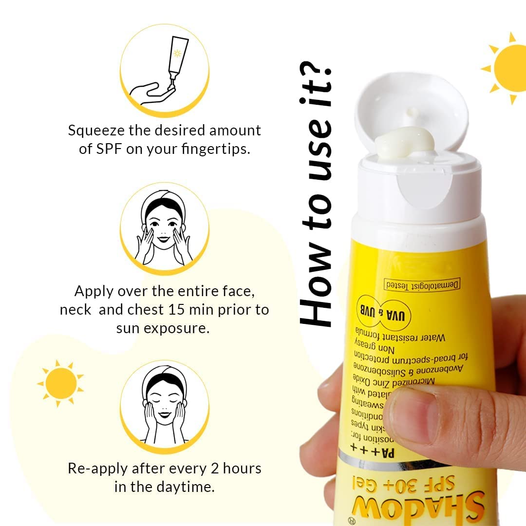 THRU Shadow Sunscreen SPF 30+ Gel Sunscreen For Oily Skin, Sun Screen Protector SPF 30 For Body & Face, Broad Spectrum For UVA & UVB Protection Non