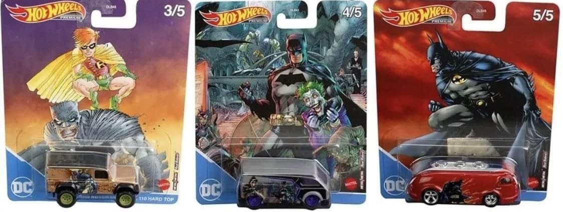 Hot Wheels Premium Pop Culture DC Batman Comics Complete 5‑Car Set - 1:64 Die‑Cast, DLB45-946P, Ages 3+
