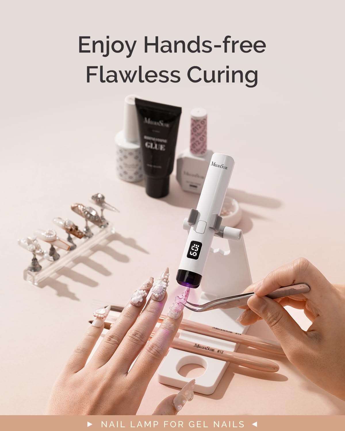 MelodySusie Handheld UV Light for Gel Nails with Stand, Mini Portable Cordless Nail Lamp with LCD Display, Eye-Protective Cover, Flash Curing Beauty and Personal Care MelodySusie
