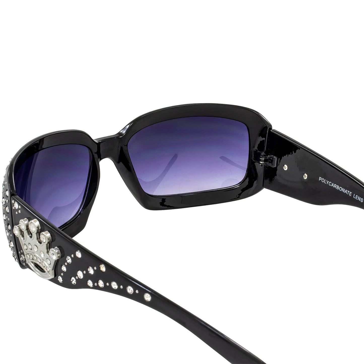 Global Vision Rodeo Queen Gloss Black Western Motorcycle Sunglasses for Women with Bling Rhinestones Smoke Gradient Lenses