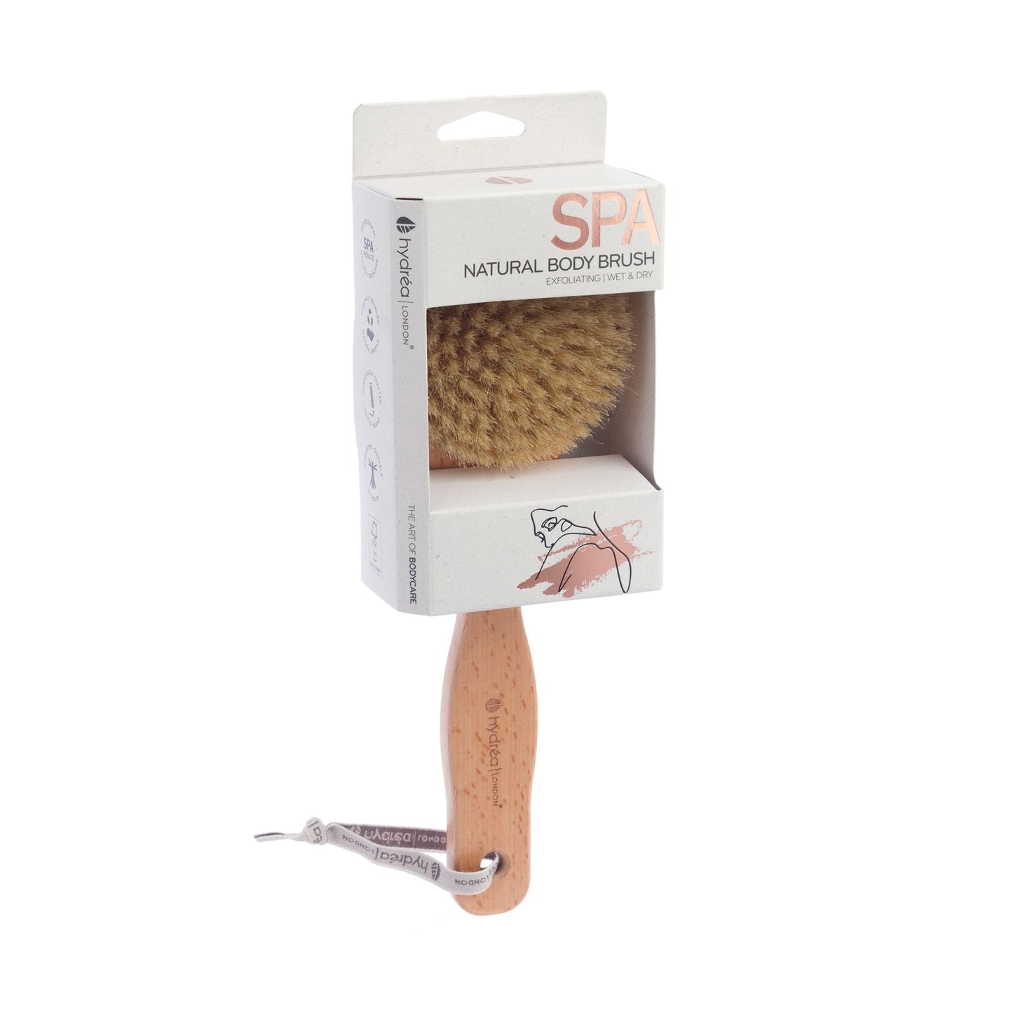 Hydrea London Dry Body Brush -Short Handle Premium Exfoliating Dry Skin Brush with Natural Bristle, FSC® Certified Beechwood.