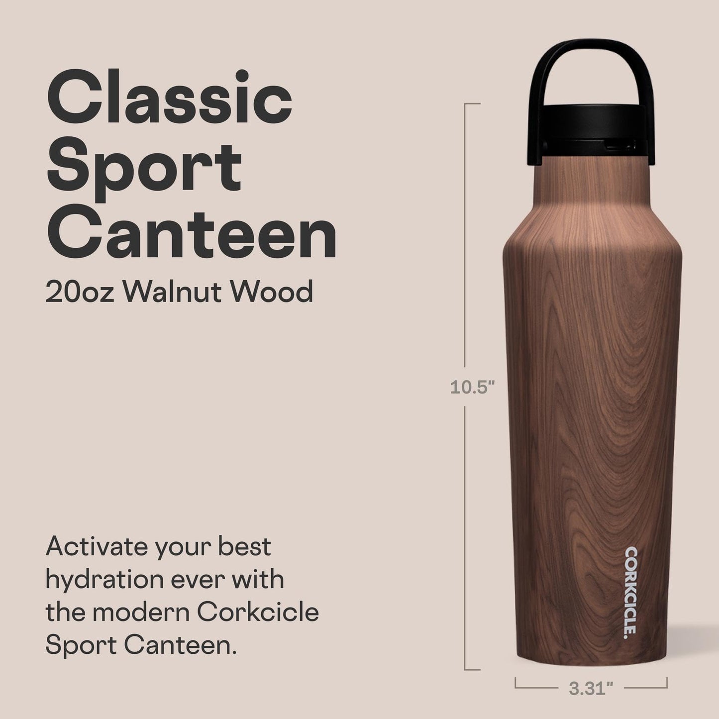 Corkcicle Sport Canteen - Keeps Drinks Cold 25 Hours - Stainless Steel Water Bottle - Triple-Insulated - Spill-Proof - Summer Drinkware Gift - Keeps