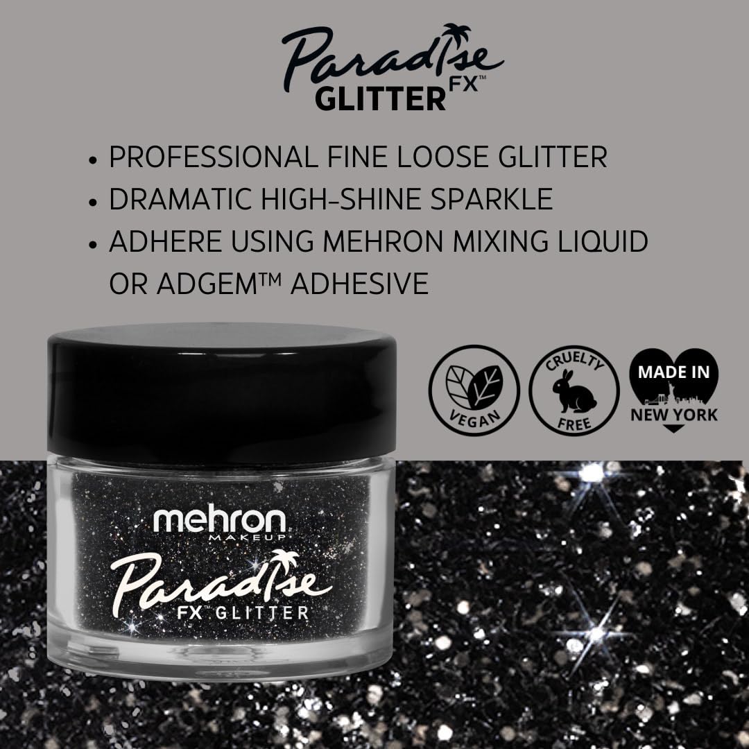 Mehron Makeup Paradise Glitter FX | Professional Cosmetic for Makeup & Art | Vibrant & Shimmering Loose Glitter .25 oz (7 g) (Black)