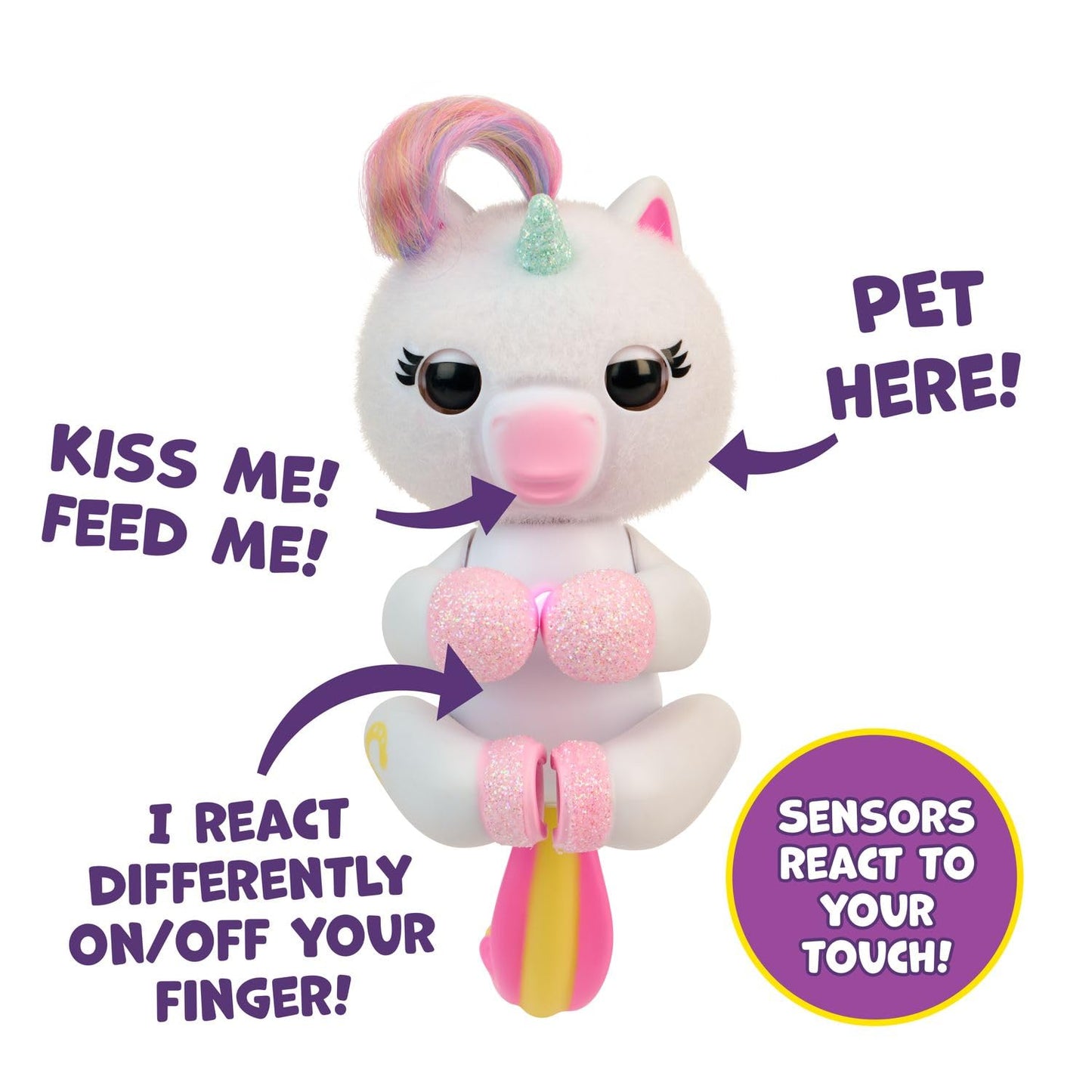 Fingerlings 2023 New Interactive Baby Unicorn Reacts to Touch - 70+ Sounds & Reactions - Lulu (White)