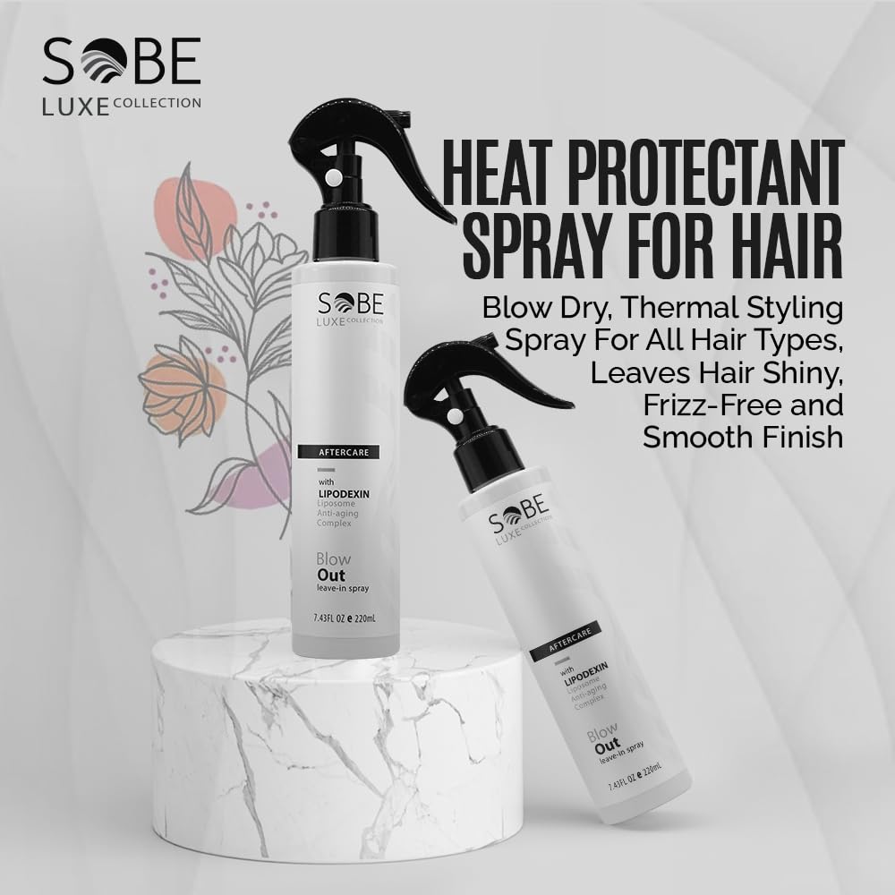 SOBE LUXE COLLECTION Heat Protectant Spray, 8 Fl Oz - Blow Dry, Thermal Styling For All Hair Types, Leaves Hair Shiny, Frizz-Free and Smooth Finish