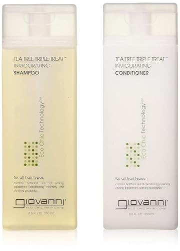 GIOVANNI Tea Tree Triple Treat Invigorating Shampoo & Conditioner Set - Cooling Peppermint, Eucalyptus, Rosemary, Helps Dry, Flaky Scalp, Salon