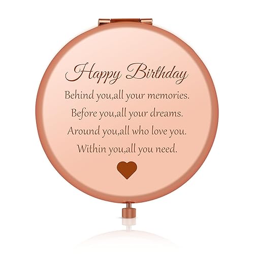 Happy Birthday Gift for Women Girls, Folding Travel Mirror Compact Mirror for Her, Birthday Gift Ideas for Friends, Mom, Daughter, Sister, Coworkers