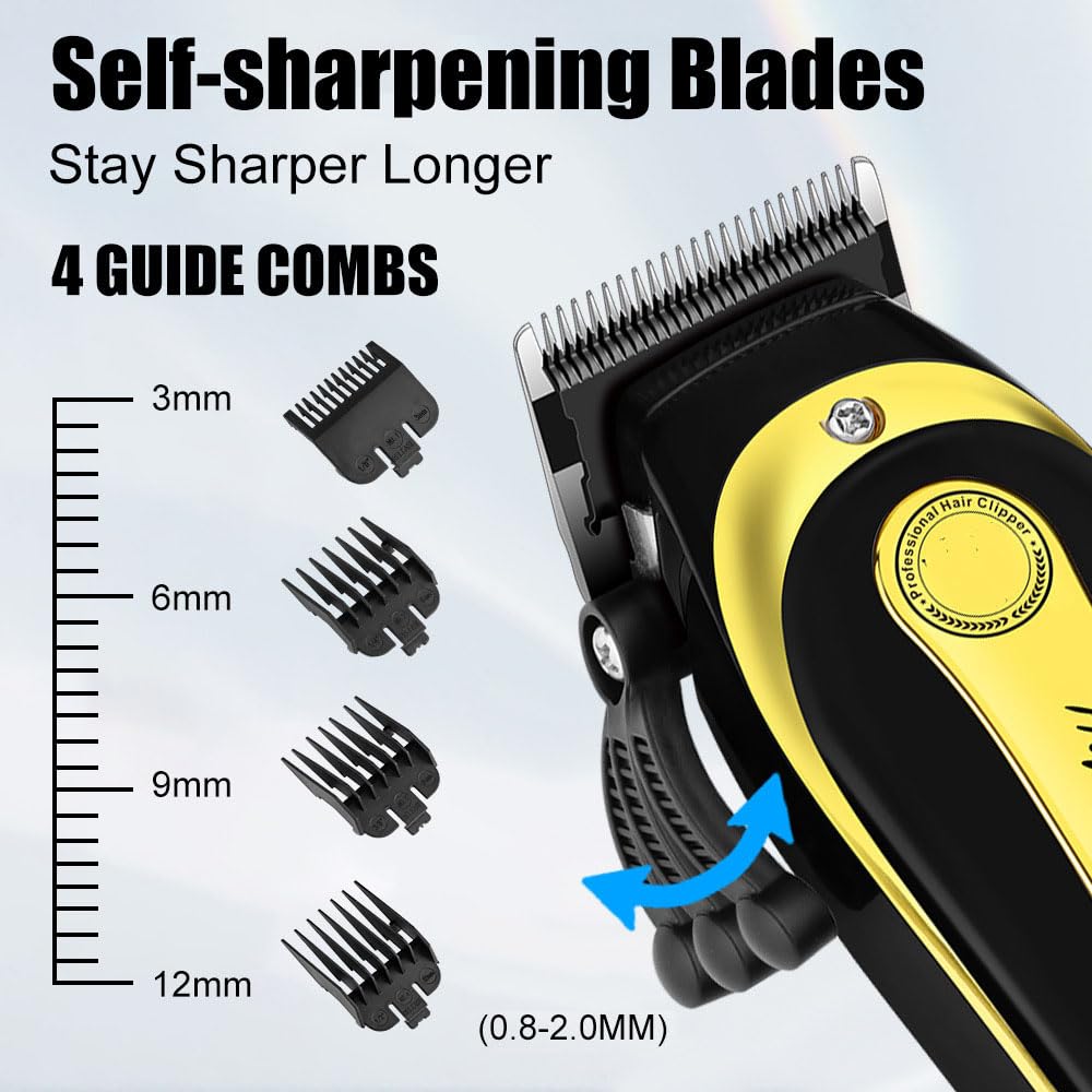 GLESVOWIO Men's Professional Cordless Hair Clippers for Men Women and Children USC Charging Beard Trimmer with Stainless Steel Blade 4 Guide Combs Beauty and Personal Care GLESVOWIO