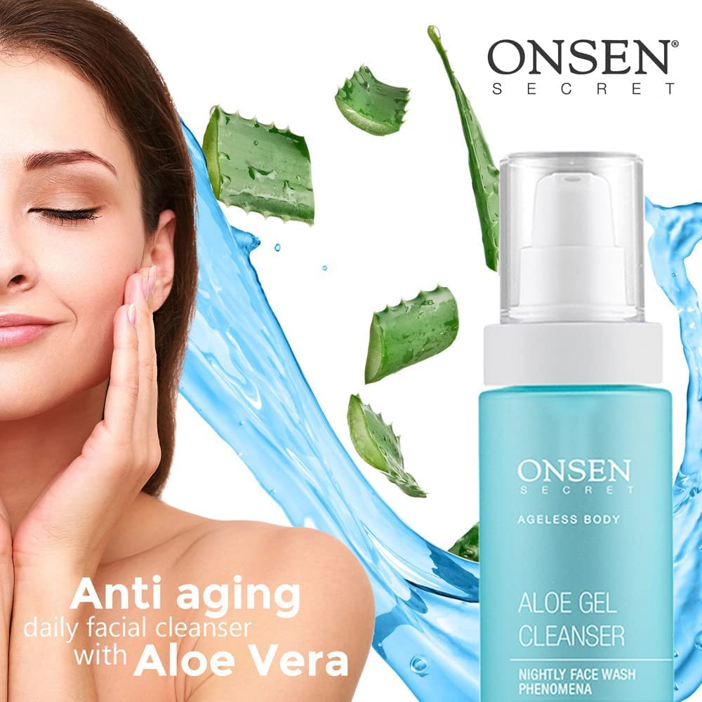 Onsen Secret Japanese Aloe Vera Face Wash - Premium Nightly Facial Cleanser for Makeup Removal, Heals Dry & Sensitive Skin, Hyaluronic Acid, Curry