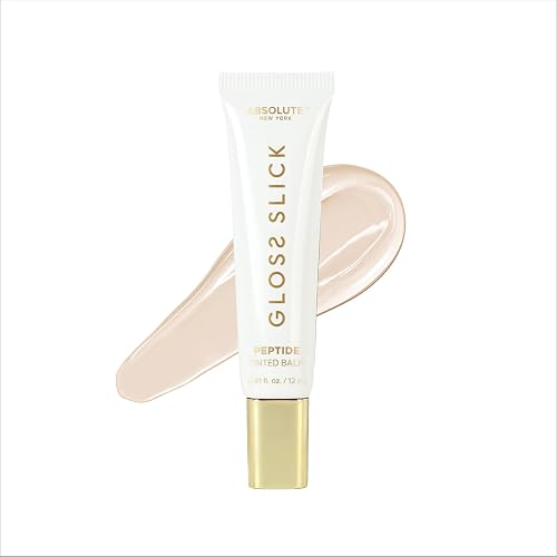 Absolute New York Gloss Slick Peptide Tinted Balm, Weightless and Non-Sticky, Soft Hydrated and Plump Lips (MLPT01 Peppermint Spritz)