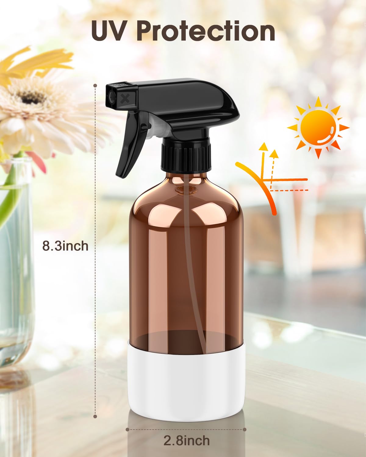 Bontip Glass Spray Bottle with Silicone Sleeve Protection, Amber Glass Spray Bottle Set for Window Cleaner Aromatherapy Facial Hydration Watering Beauty and Personal Care Bontip