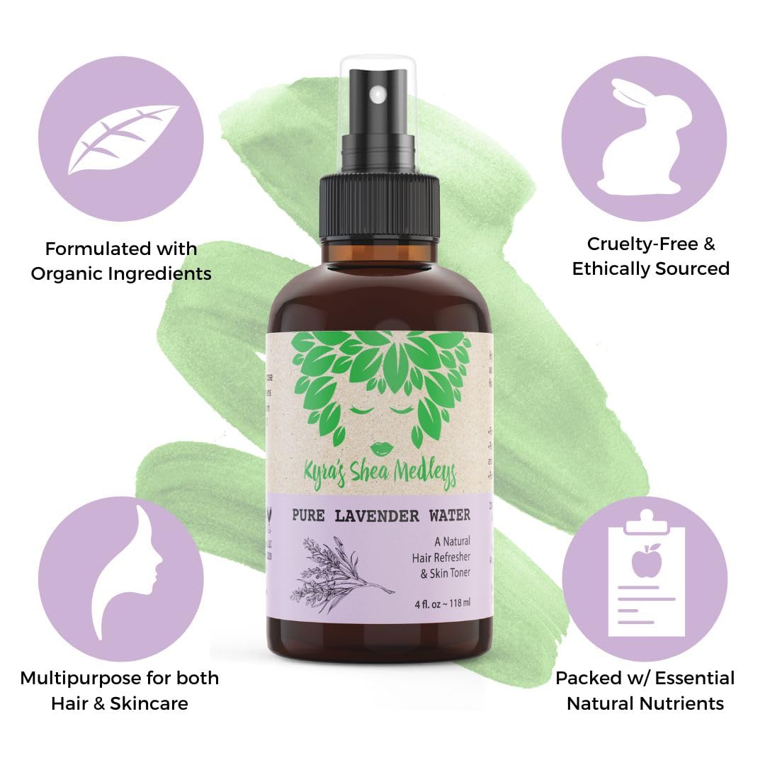 Multiuse Lavender Water Toner Mist for Face, Body, and Hair - Pure Distilled Lavender Water Spray - Soothes and Hydrates Skin, Scalp, Hair, & Nails