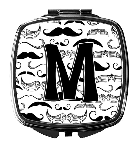Caroline's Treasures CJ2009-MSCM Letter M Moustache Initial Compact Mirror Decorative Travel Makeup Mirror for Women Girls Gifts Pocket Makeup Mirror