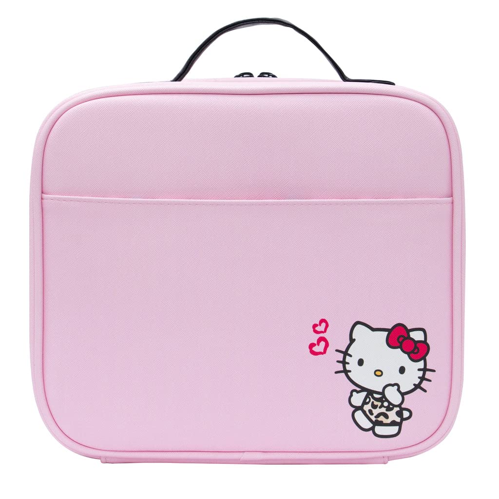 Impressions Vanity Hello Kitty Cosmetic Bag – Faux Leather Travel Toiletry Bag with Zipper Pockets, Waterproof, Reusable Large Makeup Organizer (Pink)