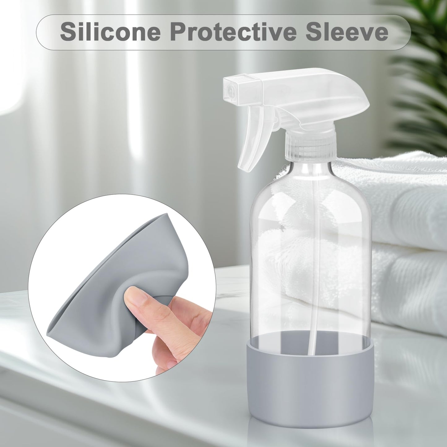Worldgsb 2 Pack Glass Spray Bottles with Silicone Sleeve, 16 oz Empty Refillable Containers with Adjustable Spray Nozzles, Spray Bottles for Hair Beauty and Personal Care Worldgsb