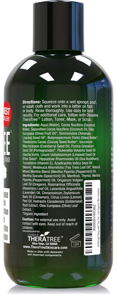 Oleavine TheraTree Tea Tree Oil Soap with Neem Oil - 12oz - Helps Skin Irritation, Body Odor, & Helps Restore Healthy Complexion for Body and Face