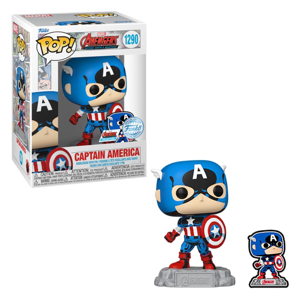 Funko Pop! & Pin: The Avengers: Earth's Mightiest Heroes - 60th Anniversary, Captain America with Pin, Amazon Exclusive
