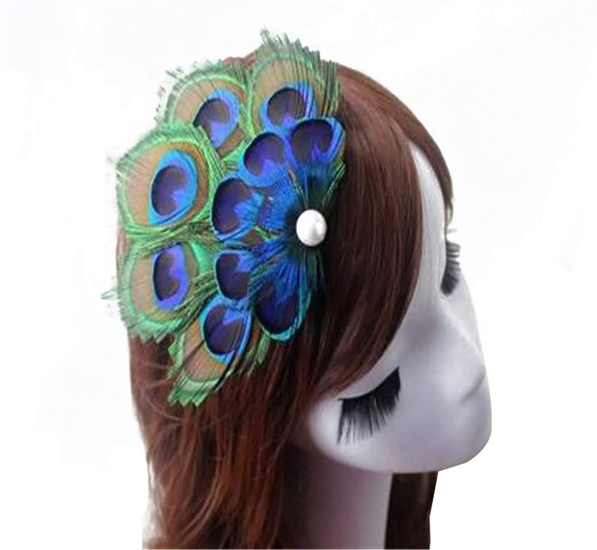 Women Bohemian Peacock Feather Hair Clip Hair Pin Elegant Fascinator Wedding Dance Party Headdress Headwear Hair Accessory Sequined Showgirl Headpiece