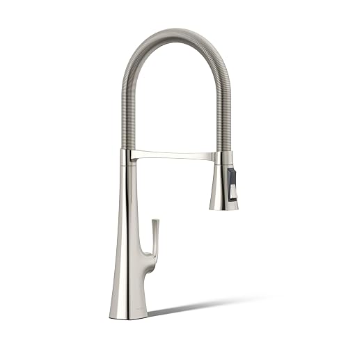 Kohler 22060-SN Graze Commercial, 3 Function Tall Semi-pro Kitchen Sink Faucet with Pull Down Sprayer, Vibrant Polished Nickel