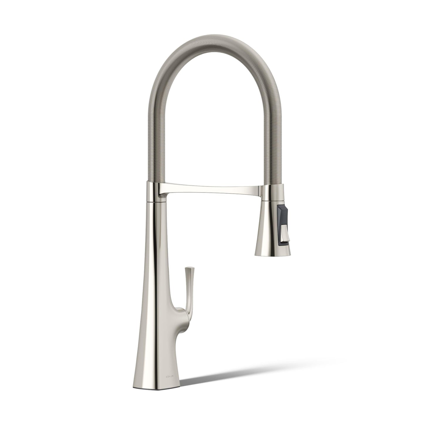Kohler 22060-SN Graze Commercial, 3 Function Tall Semi-pro Kitchen Sink Faucet with Pull Down Sprayer, Vibrant Polished Nickel