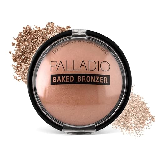 Palladio Baked Bronzer, Highly Pigmented and Easy to Blend, Shimmery Bronzed Glow, Use Dry or Wet, Lasts all day long, Provides Rich Tanning Color
