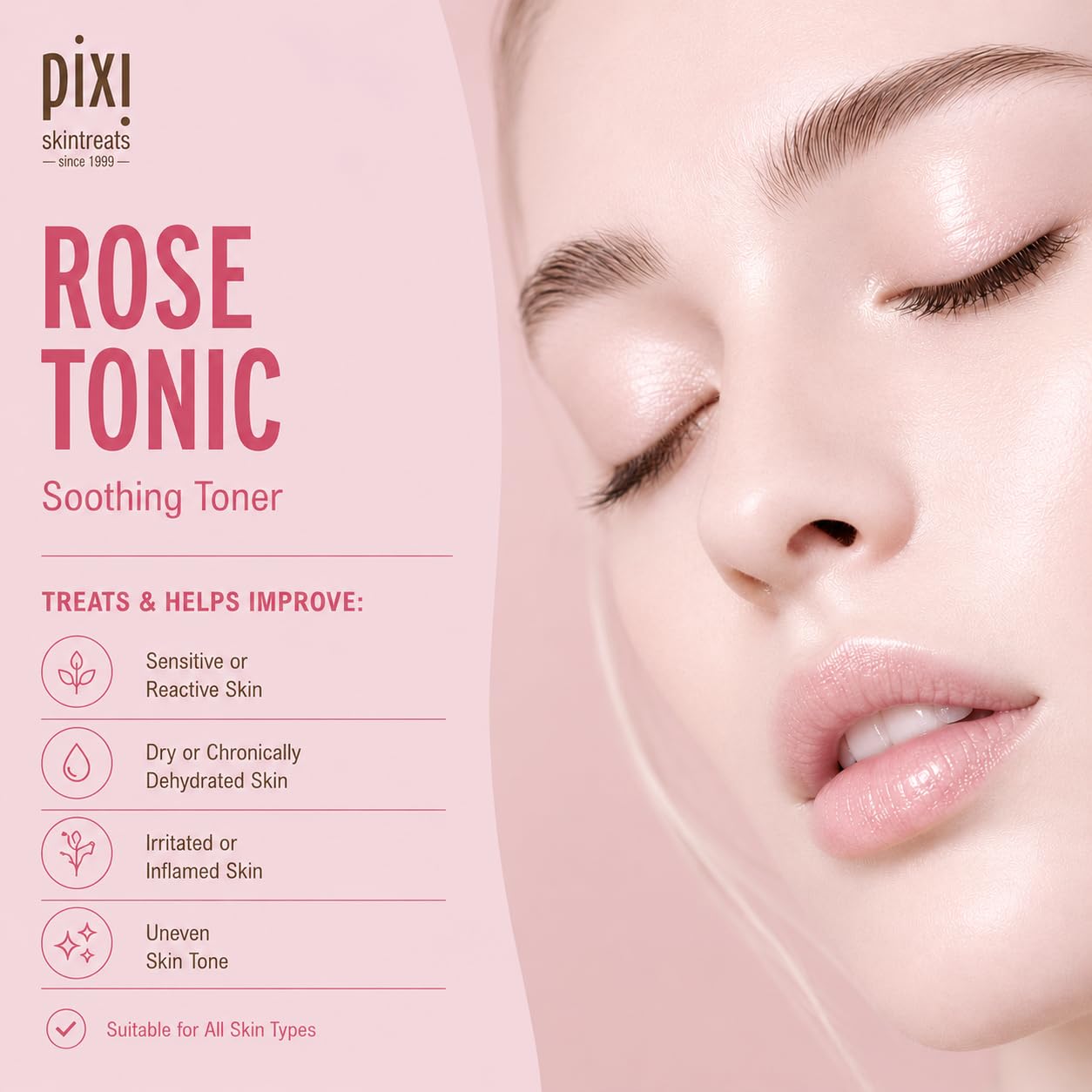 Pixi Rose Tonic Rose Hydrosol Toner Hydrates Skin, Minimize Redness, Rehydrates and Replenishes, 100mL/ 3.4 fl oz