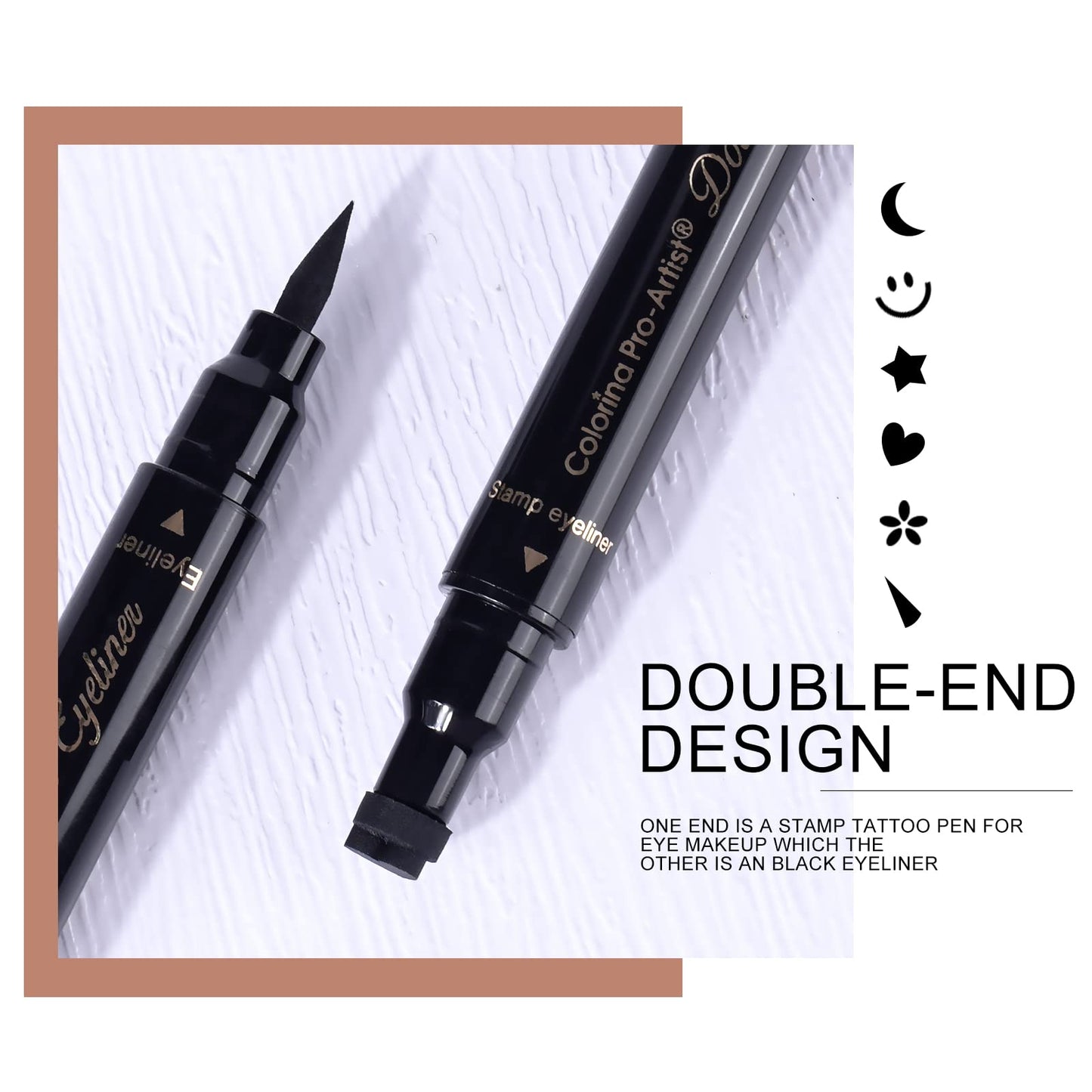 Ownest 6Pcs Eyeliner Stamp, Double-End Eyeliner Stamp Pen, Waterproof Eye Liner Tattoo Makeup-Smiley+Triangle+Heart+Star+Moon+Flower