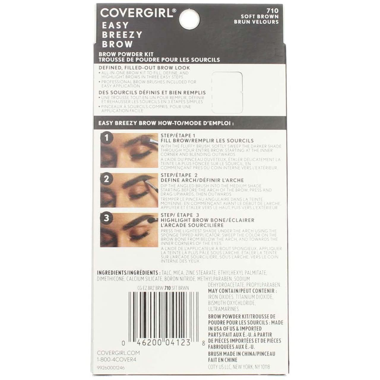 COVERGIRL - Easy Breezy Brow Powder Kit, three shades brow definer, professional double-ended angled brush, effortless(Packaging May Vary)