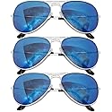 Aviator Full Mirror Lens Sunglasses Blue Color Lens Metal Silver Color Frame 3 Pairs Men Women