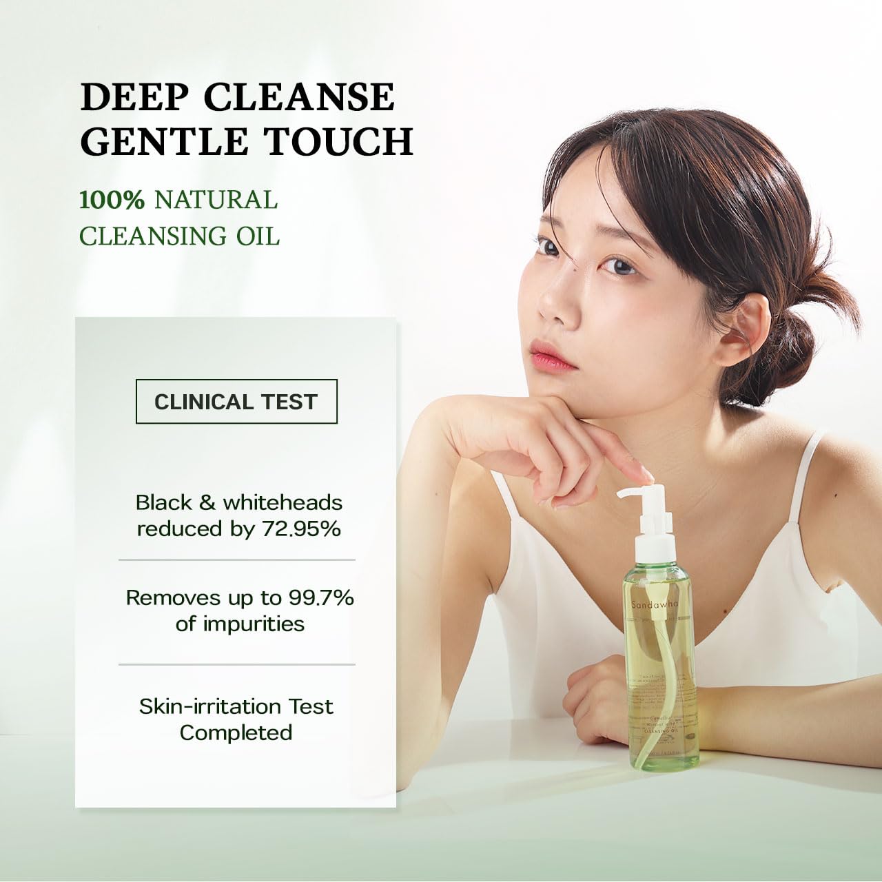 SanDaWha SKINCURE Camellia Natural Mild Cleansing Oil - Korean Skincare Deep Makeup Remover & Pore Cleanser for Blackheads and Sebum with 8 Plant