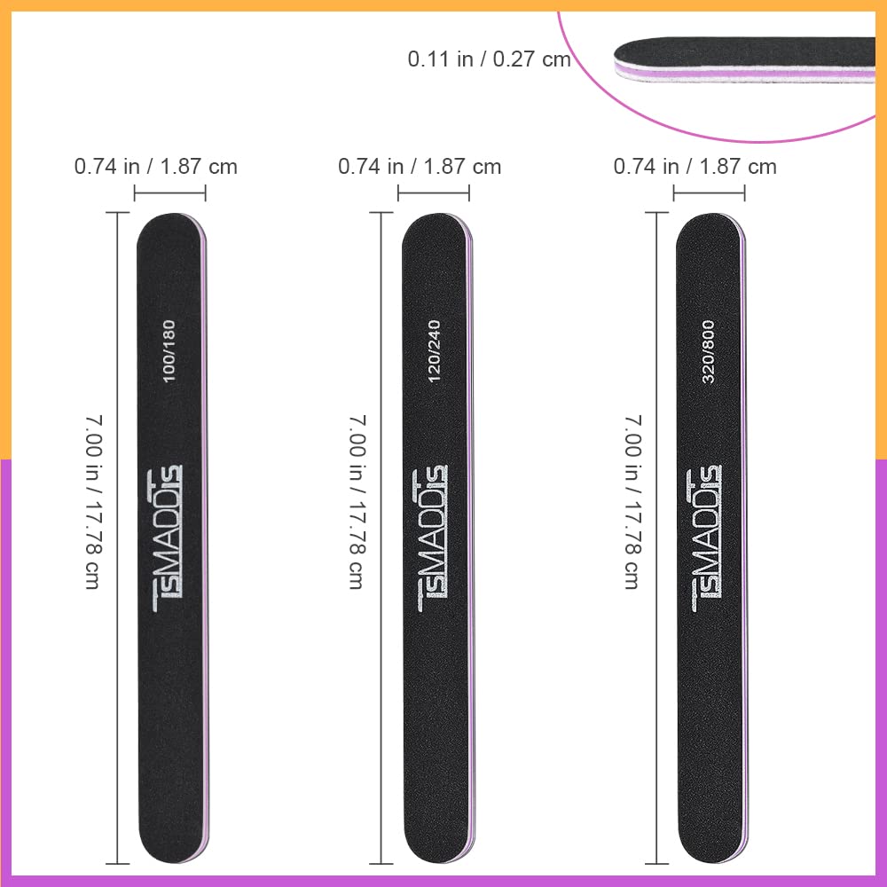 TsMADDTs Nails File 20 PCS Double Sided Emery Board for Natural Acrylic Nails 100 120 180 240 320 800 Grits, Professional Manicure Pedicure Tools