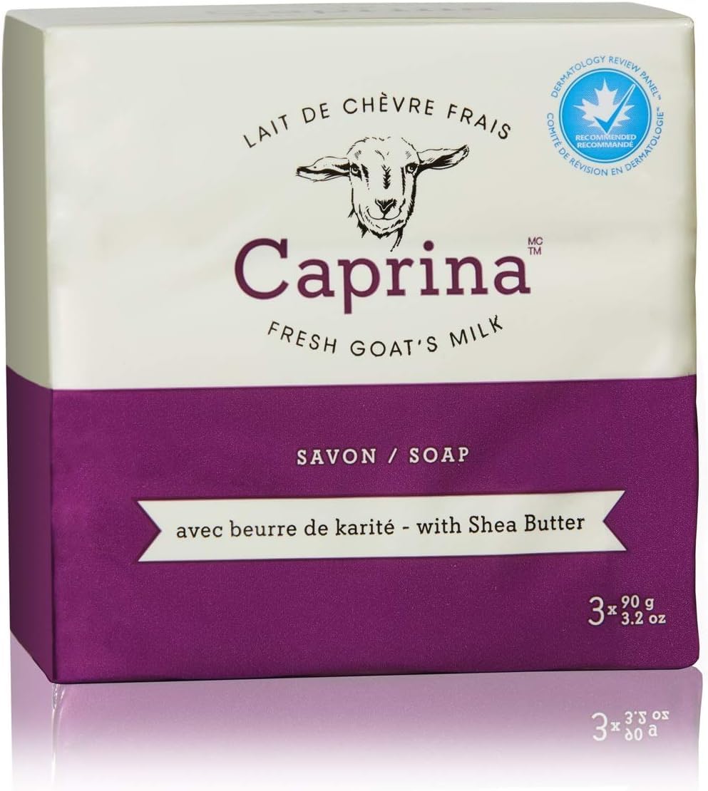 Caprina Fresh Goat’s Milk Bar Soap,SHEA BUTTER (3-Pack), 3.2 oz (90 g) Each, Gentle Daily Cleanser, Softening & Biodegradable Formula, No Phosphates