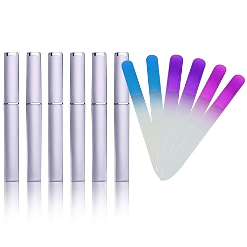 Beauty Glass Nail File 6 PCS Professional Double Sided Fingernail File with protective Case for a Smooth Finish, Manicure & Pedicure for Nature Nails