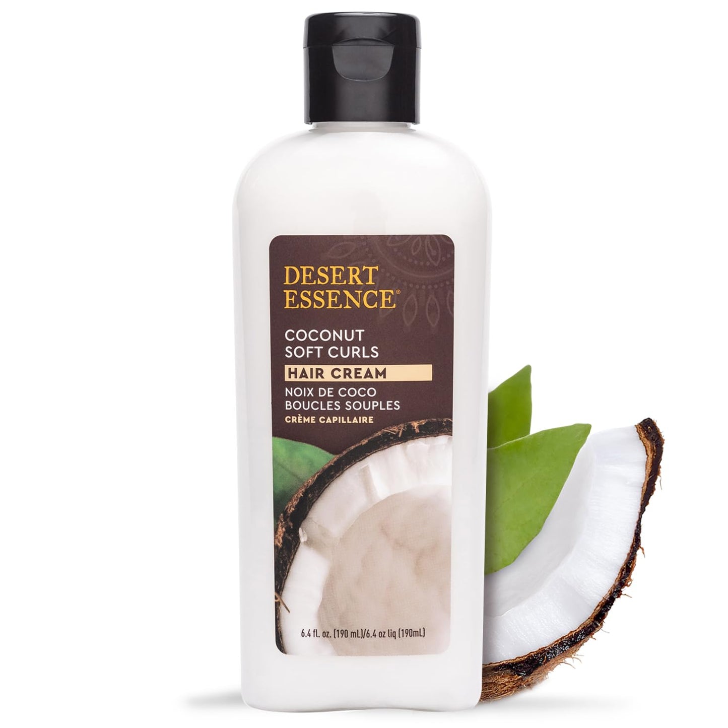 Desert Essence Coconut Soft Curls Hair Cream - Botanically-Based Curl Cream for Curly Hair - Silicone-Free - Hydrating with Coconut Oil, Black Oat