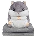 Roexboz Cushion Blanket Cute Hamster Plush Pillow with Blanket, 2 in 1 Cozy Blanket for Sofa Office Chair