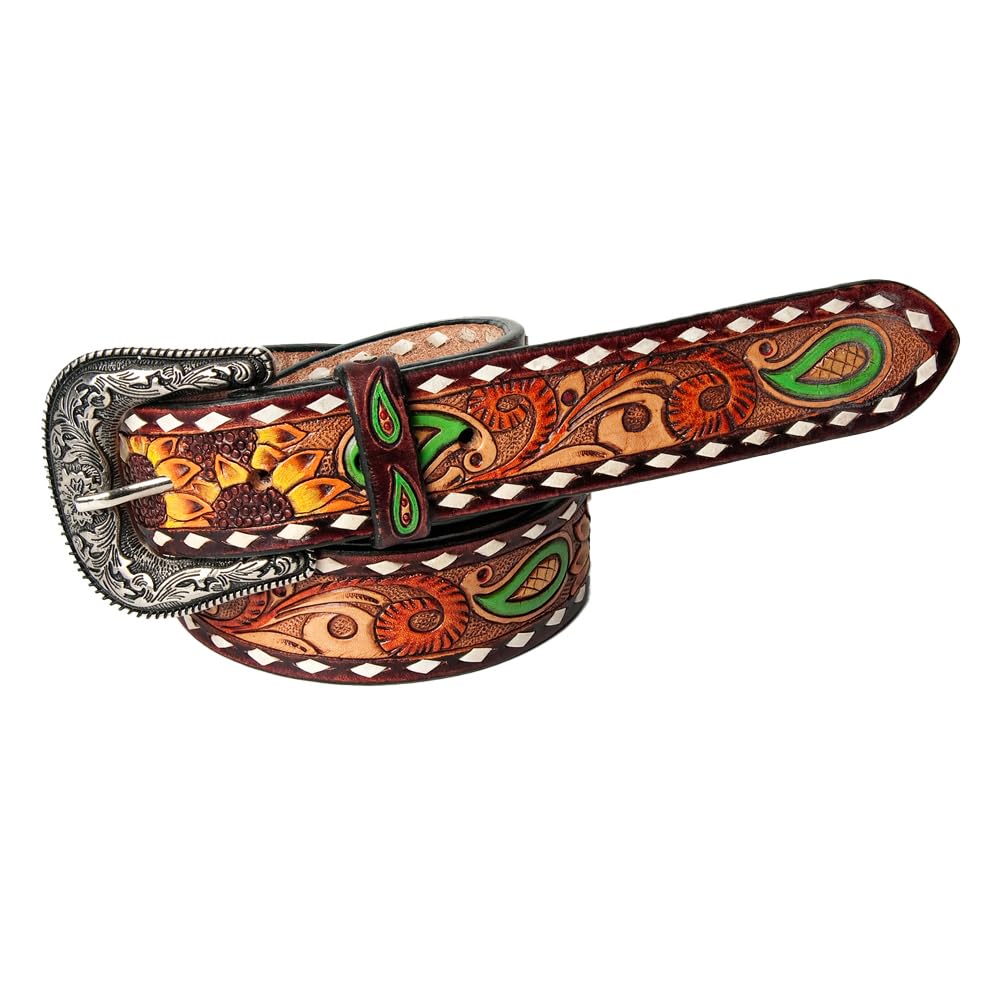 American Darling Medium Beautifully Hand Tooled Brown Genuine Leather Belt Men and Women Western with Removable Buckle