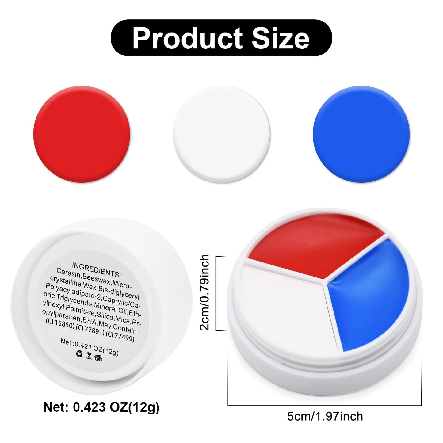 Red White Blue Face Paint - 3 Colors 12g USA American Flag Patriotic Stripe Fan Brush Stick, Face and Body Paint for 4th of July Independence Day