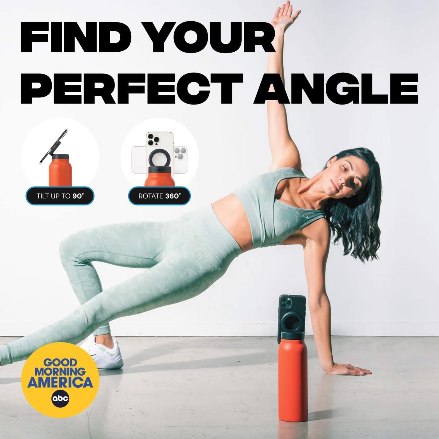 Ringo Insulated Water Bottle | Compatible MagSafe With Phone Holder | Stainless Steel Water Bottle With Magnetic Phone Tripod Mount | Hot for 12H