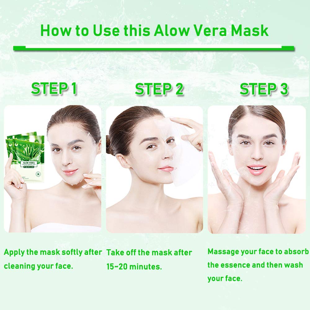 PalNour Aloe Facial Skincare Sheet Hydrating Moisturizing Revitalizing Facial Skincare Sheet for Dry, Oily, Sensitive and Tired Skin 25ml/0.8oz, Pack